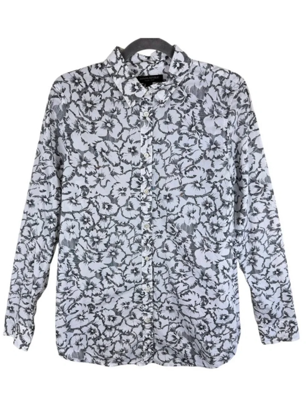 Banana Republic Cotton Dillon Black White Floral‎ Long Sleeve Button Up Men's M